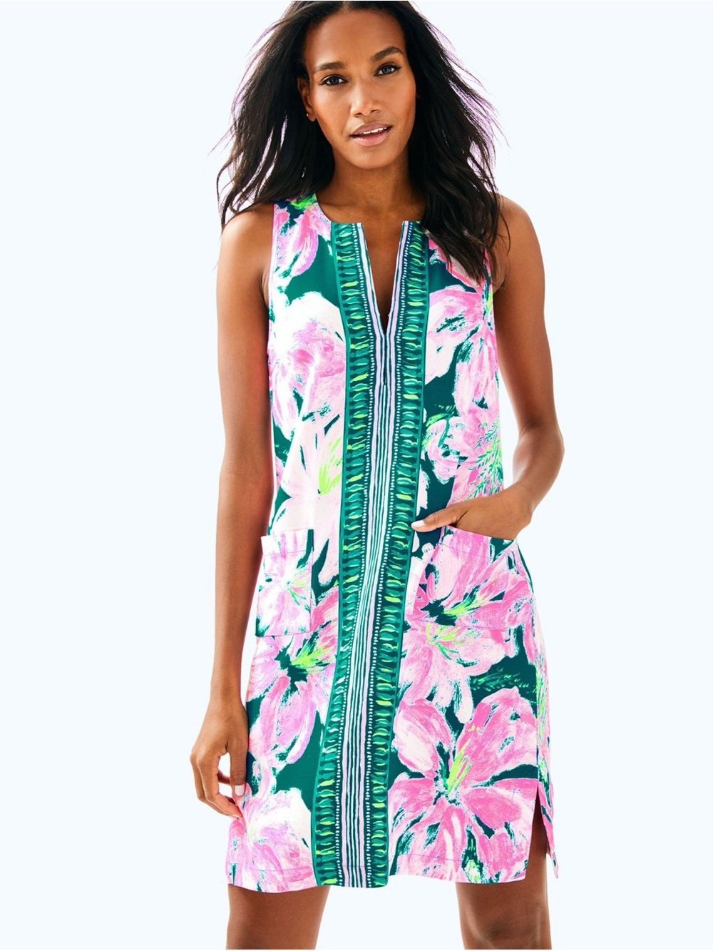 $218 NWT Lilly Pulitzer CARLOTTA STRETCH SHIFT DRESS Tidal Wave Pans Garden 14